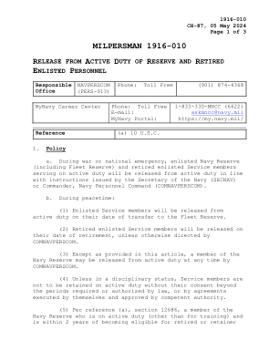 milpersman 1916-010 退出现役和预备役......